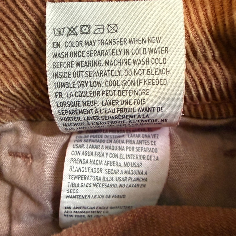 AMERICAN EAGLE Mom Straight Corduroy Jeans Womens 12 Long Rust High Rise Casual - Picture 9 of 10